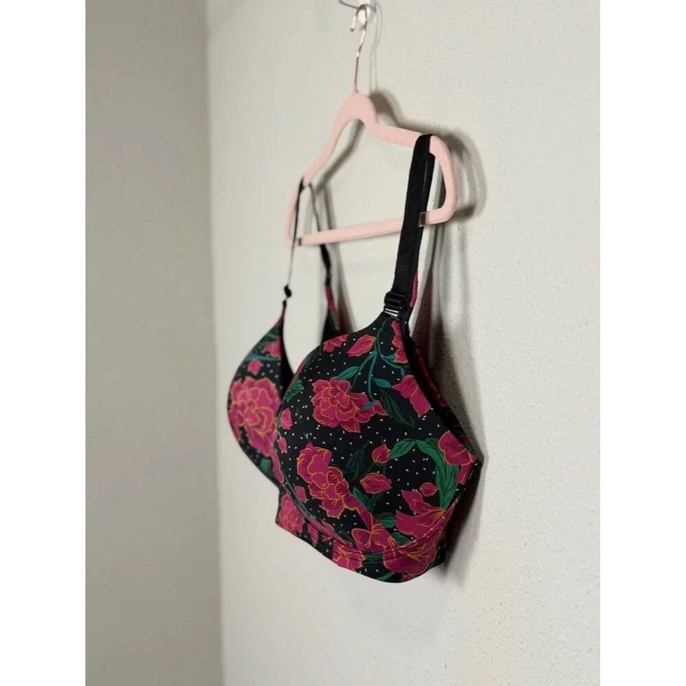 Torrid 40DDD Floral T-Shirt Bra Black Pink Full Coverage Underwire Plus Size